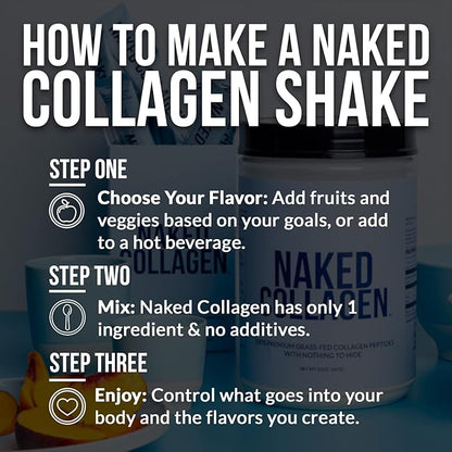 NAKED Vanilla Collagen Peptides Protein Powder, 60 Servings, Pasture-Raised, Grass-Fed Hydrolyzed Collagen Supplement, Paleo Friendly, Non-GMO, Keto, Gluten Free, 20oz