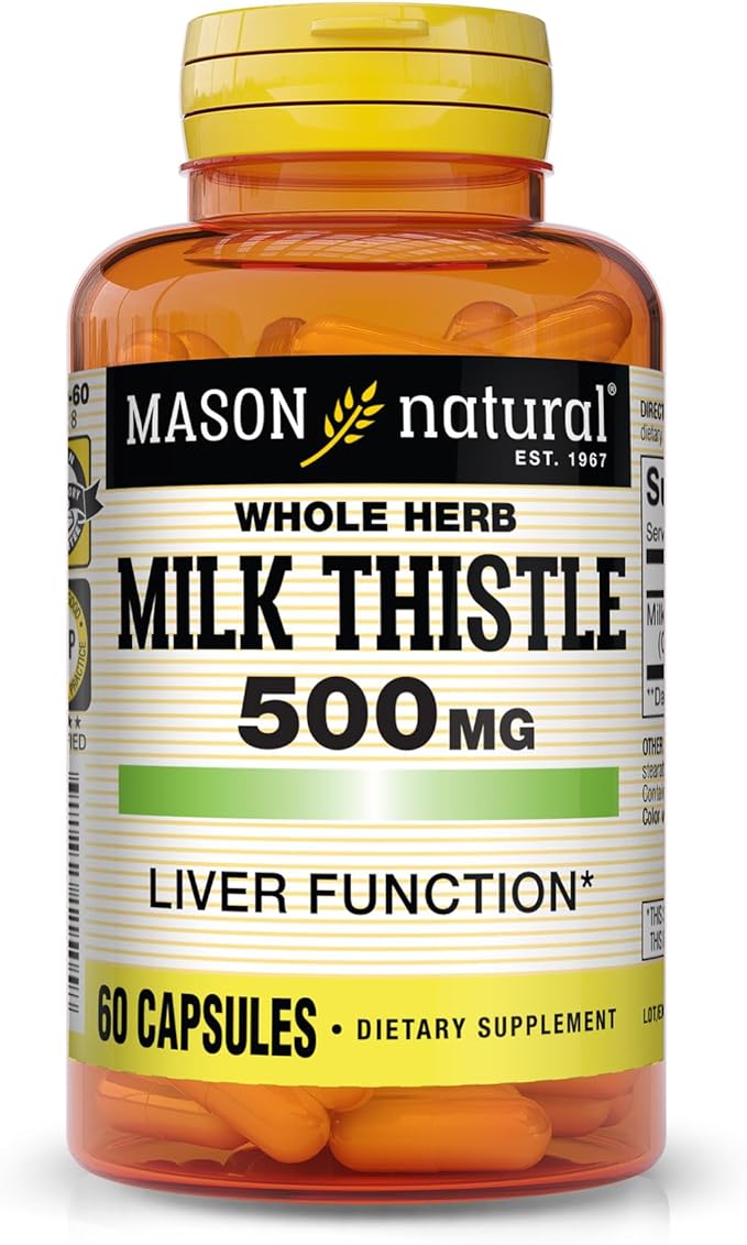 MASON NATURAL Milk Thistle 500 mg - Support Healthy Liver Function, Cleanse and Detox, Herbal Dietary Supplement, 60 Capsules
