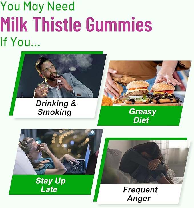 Milk Thistle Gummies for Adults Kids. Liver Cleanse Detox Repair Gummies, Milk Thistle Extract Supplement for Liver Support Digestive Antioxidant, 60ct Apple Flavor