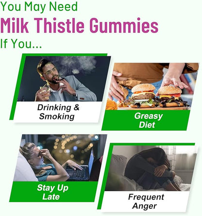 Milk Thistle Gummies for Adults Kids. Liver Cleanse Detox Repair Gummies, Milk Thistle Extract Supplement for Liver Support Digestive Antioxidant, 60ct Apple Flavor