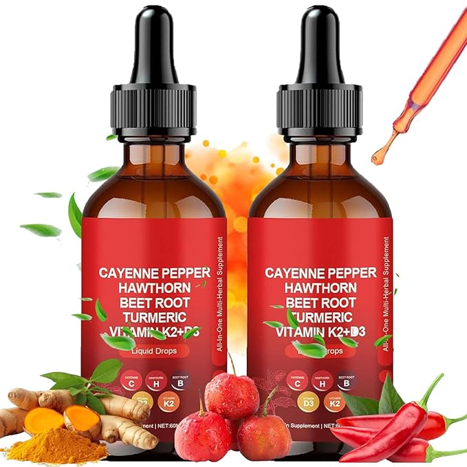 Cayenne Pepper Drops Supplement | Rethes & Aeluro Cayenne Pepper Liquid Drops with Hawthorn Beet Root | Turmeric Vitamin K2 D3 | Organic Ginseng Extract for Men Health