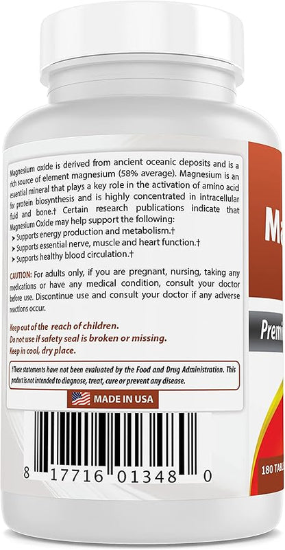Best Naturals Magnesium oxide 500 mg 180 tablets