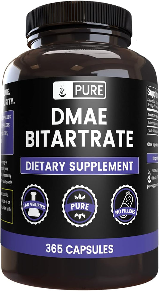 Pure Original Ingredients DMAE Bitartrate (365 Capsules) No Magnesium Or Rice Fillers, Always Pure, Lab Verified