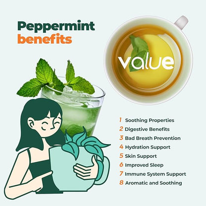 100% Pure Peppermint Tea - Only Mint Leaves without Stems, Peppermint Tea Bags, Caffeine-Free Tea Bags, 60 count, by Aprika Life