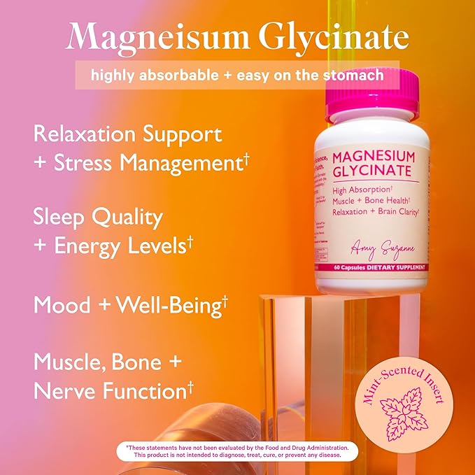 Magnesium Glycinate Supplement- High Absorption Magnesium Glycinate with Vitamin D - Mood, Natural Calm + Energy Levels - Bone + Muscle Health- 60 Capsules