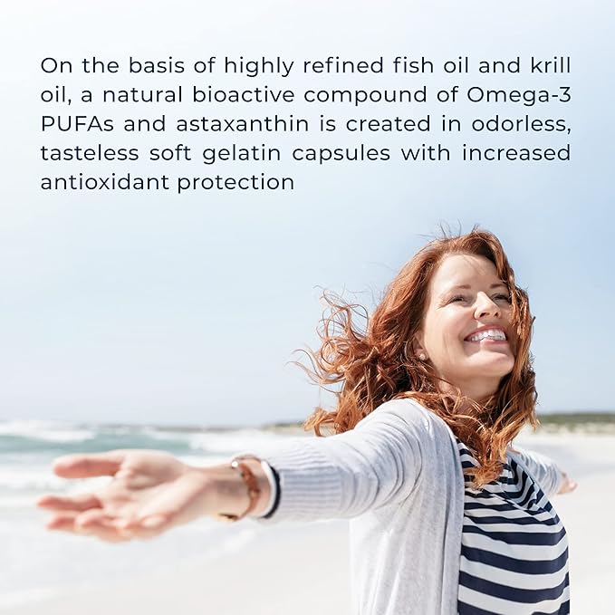 NFO Omega Krill Oil - Dual Marine Complex + Natural Antioxidant Astaxanthin | with Phospholipids | Premium Norwegian Formula 60 Capsules