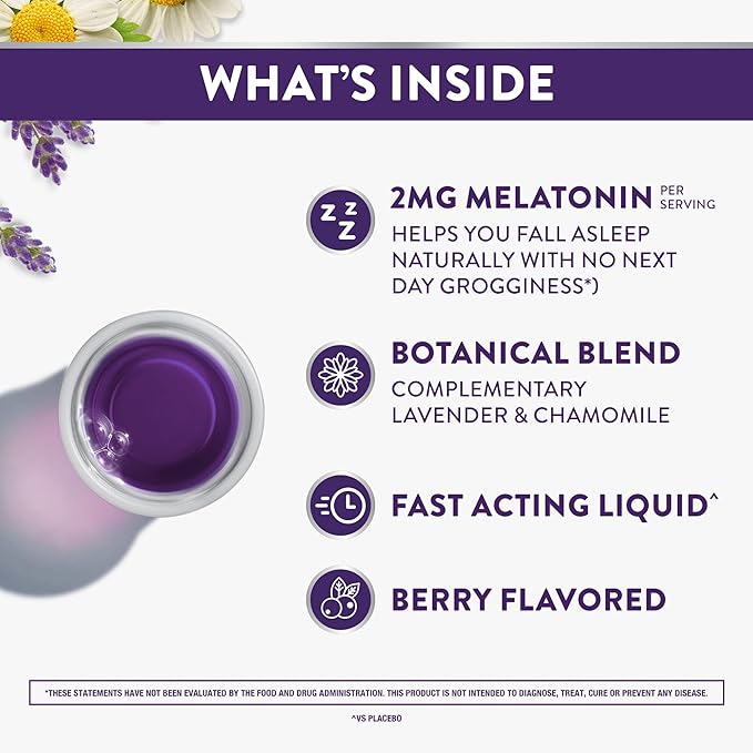 ZzzQuil Pure Zzzs Melatonin Liquid, Sleep Aid, Liquid Melatonin 2mg, with Chamomile & Lavender, Fall Asleep Fast, Melatonin Sleep Aids for Adults, Berry Flavored, 2 Pack, 24 FL OZ