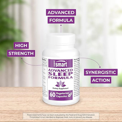 Supersmart - Advanced Sleep Formula (High Strength) - with Melatonin, Valerian Root, California Poppy, Passion Flower, Lithium Orotate | Non-GMO & Gluten Free - 60 Vegetarian Capsules