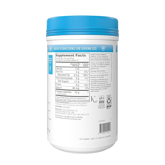 Vital Proteins Collagen Coffee Creamer, Non-Dairy & Low Sugar Powder with Collagen Peptides Supplement - Supporting Healthy Hair, Skin, Nails - Original10.3oz