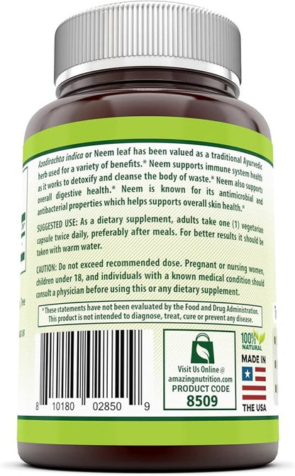 Herbal Secrets Neem Supplement (Non-GMO) Promotes Blood Purification, Promotes Healthy Immunity and Promotes Health Skin* (500mg Veggie Capsules, 120 Count (3 Pack))