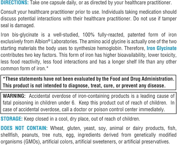 XYMOGEN Iron Glycinate Supplement – Patented Iron BisGlycinate Vitamin - Designed for High Absorption – Supports Hemoglobin & Ferritin Levels – Gentle on Digestion (120 Capsules)