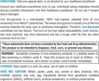 XYMOGEN Iron Glycinate Supplement – Patented Iron BisGlycinate Vitamin - Designed for High Absorption – Supports Hemoglobin & Ferritin Levels – Gentle on Digestion (120 Capsules)