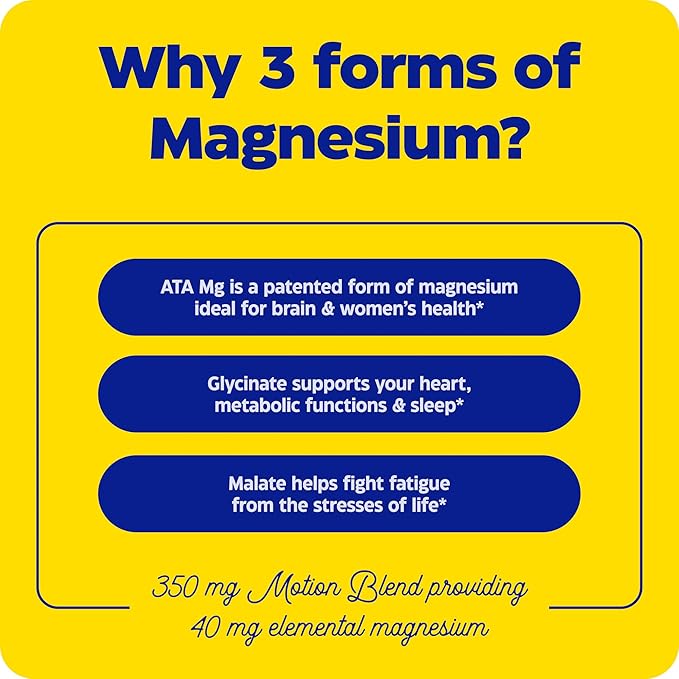 Enzymedica, Magnesium Motion with 3 Forms of Magnesium, ATA Mg, Glycinate, Malate, Soothes Occasional Aches, Supports Bones & Muscles, 60 Count