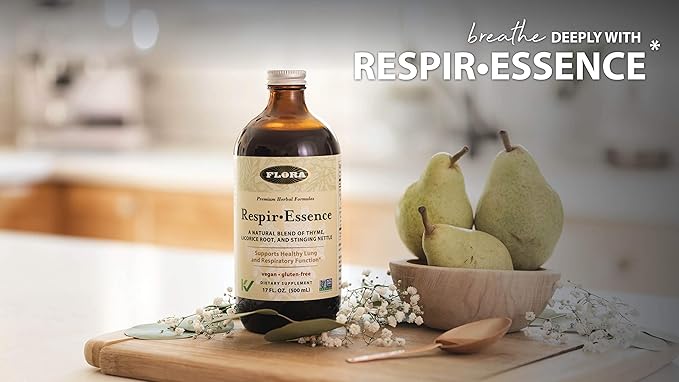 Flora - Respir-Essence - Supports Lung & Respiratory Health - Contains Thyme, Licorice Root, Elecampane & More - Non-GMO, Vegan, Gluten-Free & Kosher - 17 fl. oz. Glass Bottle