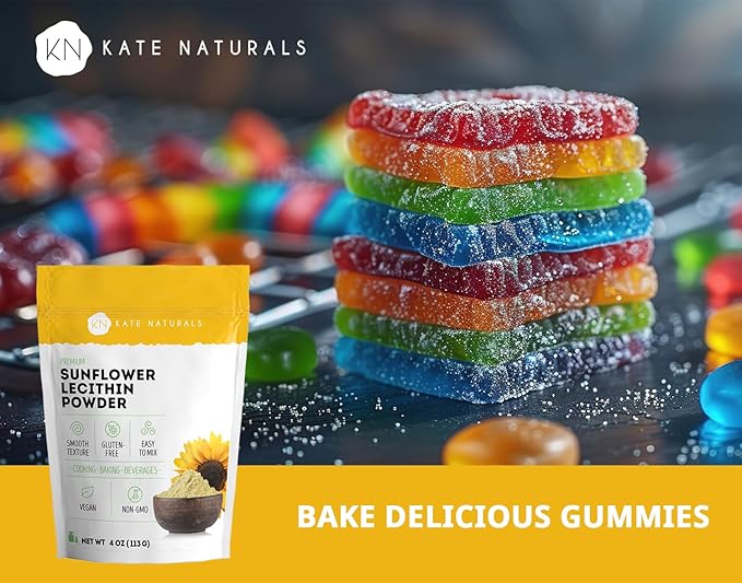 Kate Naturals Sunflower Lecithin Powder for Baking Bread, Gummies, Cooking. Substitute for Soy Lecithin Powder (4 oz, Non-GMO)