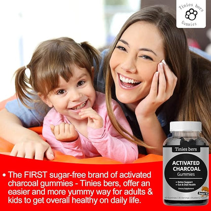 Activated Charcoal Gummies Sugar Free, 400mg Charcoal Supplements from Coconut, Quicker to Cleanse, Detox, Gas Relief, Gut & Oral Health for Adults & Kids, Gluten Free, Non GMO, Vegan, Pectin, 60