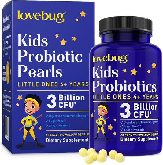 lovebug PROBIOTICS for Kids | Multi-Strain 3 Billion CFU | Constipation & Stomach Discomfort | Sugar Free | Ages 6+