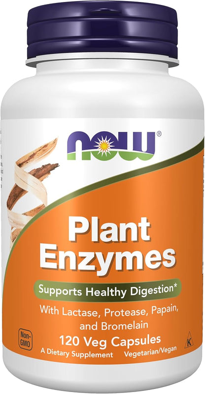 NOW Foods Supplements, Plant Enzymes with Lactase, Protease, Papain and Bromelain, 120 Veg Capsules