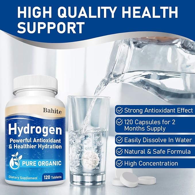 Hydrogen Water Tablets with Magnesium, Molecular H2 Hydrogen Tablets for Drinking Water, Brain Health & Cognitive Support, Non-GMO, Gluten Free, 120 Count