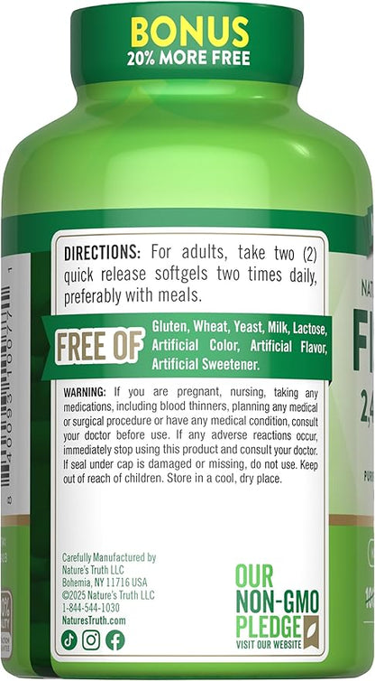 Nature's Truth Fish Oil 2400mg | 120 Quick Release Softgels | 720 mg Omega 3 | Burpless Lemon Flavor Pills | Non-GMO & Gluten Free Supplement
