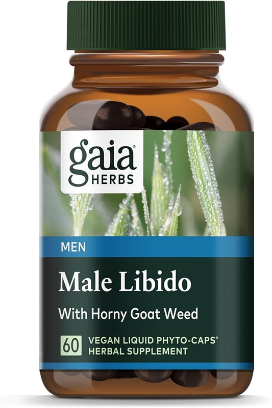 Gaia Herbs Male Libido - Herbal Supplement with Saw Palmetto, Horny Goat Weed, Maca & Oats - Supports Stamina, Vitality & Hormone Balance for Men - 60 Vegan Liquid Phyto-Capsules (20-Day Supply)