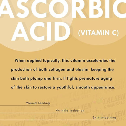 Pure Vitamin C Powder Organic (4 Oz / 113 g) Ascorbic Acid Powder Powerful Antioxidant for Skin DIY Skin Care
