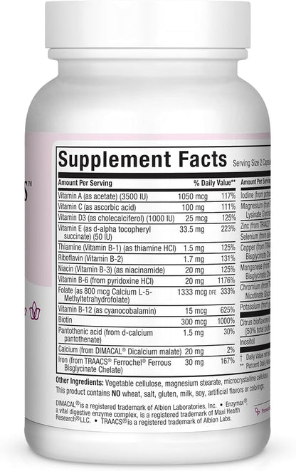 Maxi-Health Small Prenatal Capsules with Methyl Folate - Minerals, Gentle Iron, Vitamins - Kosher, 60 Count