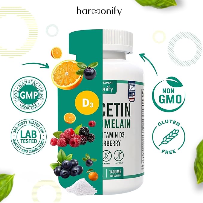 Quercetin with Bromelain, Immune Blend Supplements with Zinc Elderberry Vitamin C & D 5000 IU, Artemisinin, Irish Sea Moss, Echinacea, Garlic, Turmeric, Reishi and Ginger Powder, 1400 mg