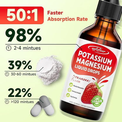 softbear 2 Pack Calcium Potassium Magnesium Liquid Drops, High Absorption Calcium Magnesium Potassium Supplement Support Bone & Muscle Health Liquid Magnesium Drops Strawberry Flavor 4 Fl Oz