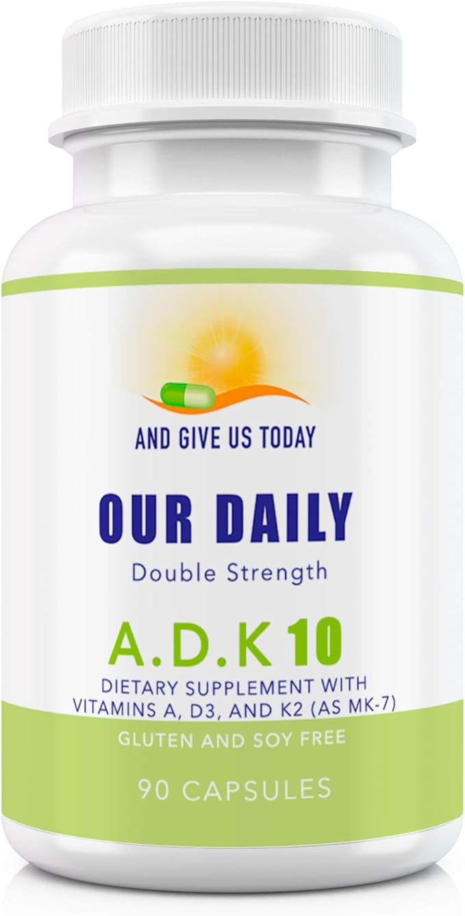 Our Daily Vites ADK 10 Double Strength (10,000 iu) Vitamins A1, D3 & K2 (as MK7) - Physician Formulated Bone & Immune System Support - Gluten Free, Non GMO - 180 Vegetarian Capsules