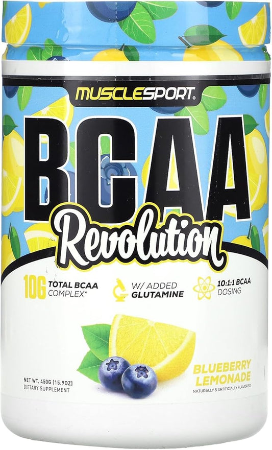 Musclesport BCAA Revolution Amino Acid Powder Supplement for Men & Women - Intra Workout Training Complex - Recovery Supplement (Blueberry Lemonade, 30 Servings)