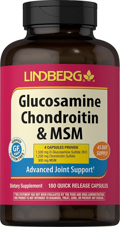 Piping Rock Glucosamine Chondroitin MSM Capsules | 180 Count | Advanced Joint Support | Non-GMO, Gluten Free Supplement | by Lindberg