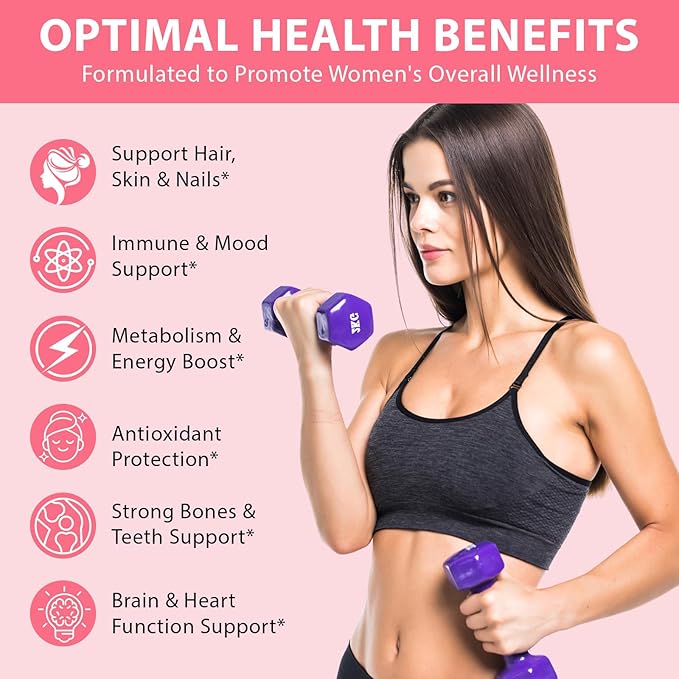Multivitamin for Women, Womens Multivitamin Gummy 60p, Boosts Healthy Bones Hair Skin and Nails, Boosts Immunity Energy, Strawberry Flavor
