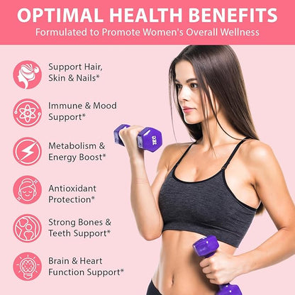 Multivitamin for Women, Womens Multivitamin Gummy 60p, Boosts Healthy Bones Hair Skin and Nails, Boosts Immunity Energy, Strawberry Flavor