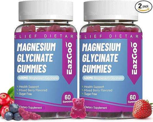 Magnesium Glycinate Gummies 400mg with L-Threonine 200mg - Sugar-Free Magnesium Potassium Supplement with Vitamin D, B6, CoQ10 for Muscle - 120 Mixed Berry Flavored Gummies