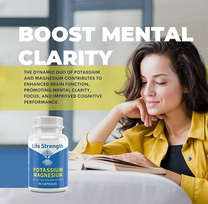 Life Strength Magnesium Potassium Complex Supplement - 90 Capsules - High Absorption Magnesium Support Vascular Health & Leg Cramp