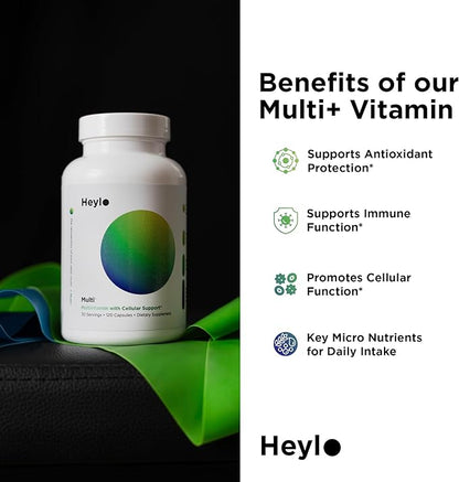 Heylo Multi+ Advanced Multivitamin Supplement – Boosts Energy, Enhances Immune Support, Provides Antioxidant Protection, Promotes Detoxification, with Vitamins, Minerals, Phytonutrients, 120 Capsules