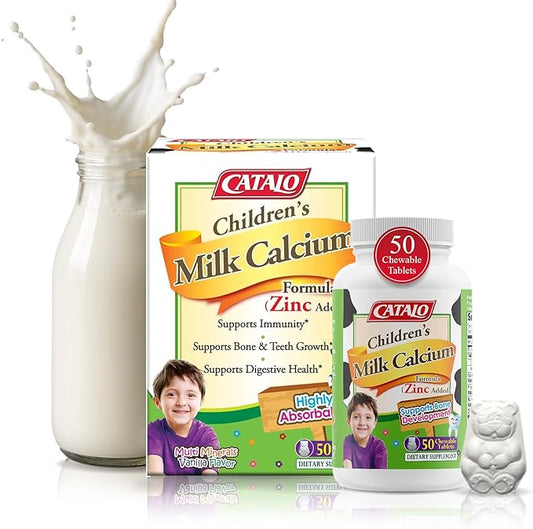 CATALO Toddler Children’s Milk Calcium Formula with Zinc Added - TruCal® Milk Calcium, Phosphorus, Magnesium, and Chelated Zinc - Vanilla Flavor, 100 Chewable Tablets