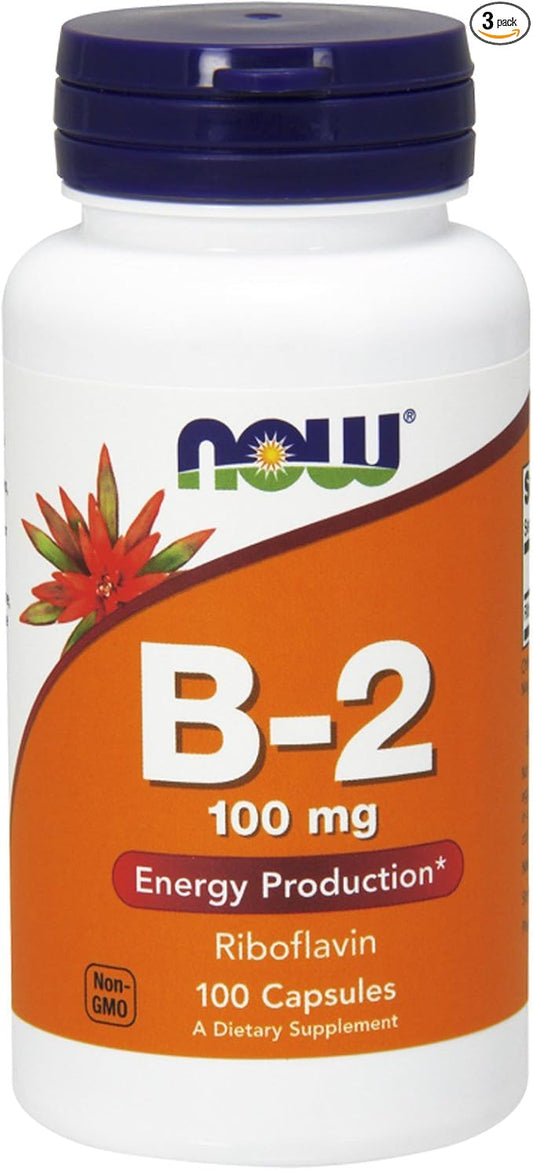 NOW Vitamin B-2 (riboflavin) 100mg, 100 Capsules (Pack of 3)