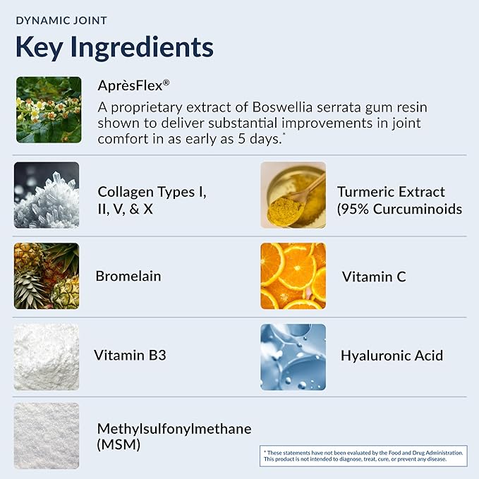 Stonehenge Health Dynamic Joint Supplement - Comfort, Mobility, Flexibility with AprèsFlex Boswellia, MSM, Collagen, Bromelain, Turmeric, Vitamin C, D3 (60 Capsules)