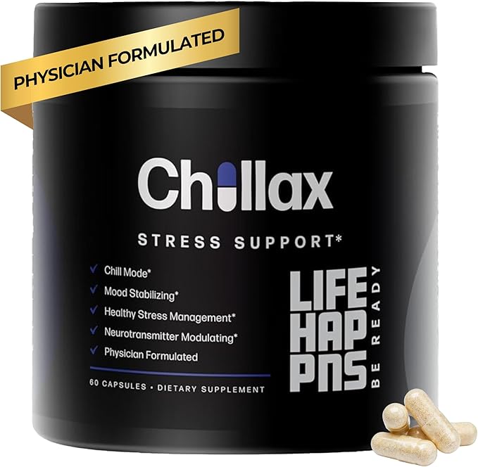 Life Happns Chillax, Calm Support Supplement, L Theanine, Magnesium, GABA and Saffron Supplements for Relaxation, Natural Mood Health Support for Adults, Calming and Relaxing, 60 Capsules