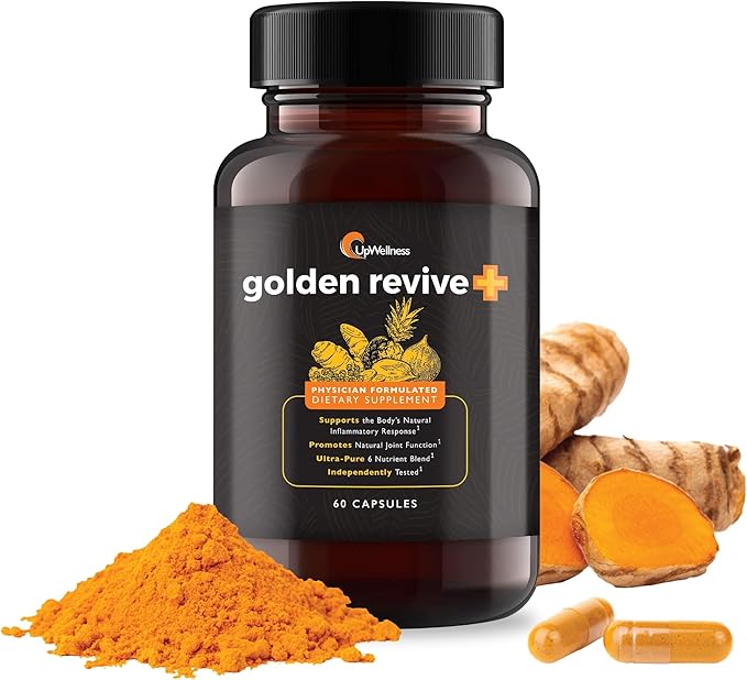 Golden Revive + Joint Support Supplement Featuring Turmeric with Black Pepper, Quercetin, and Magnesium- Turmeric Black Pepper Supplement - 6 Active Ingredients for Joint Care - 60 Capsules