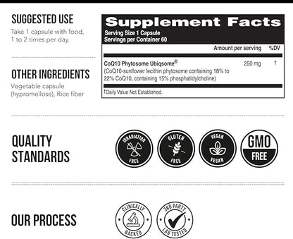 SoActive CoQ10® 250 mg: CoQ10 Phytosome with up to 9X Higher Absorption - Proven Cellular Delivery - Supports Cellular Energy Production (60 Capsules)