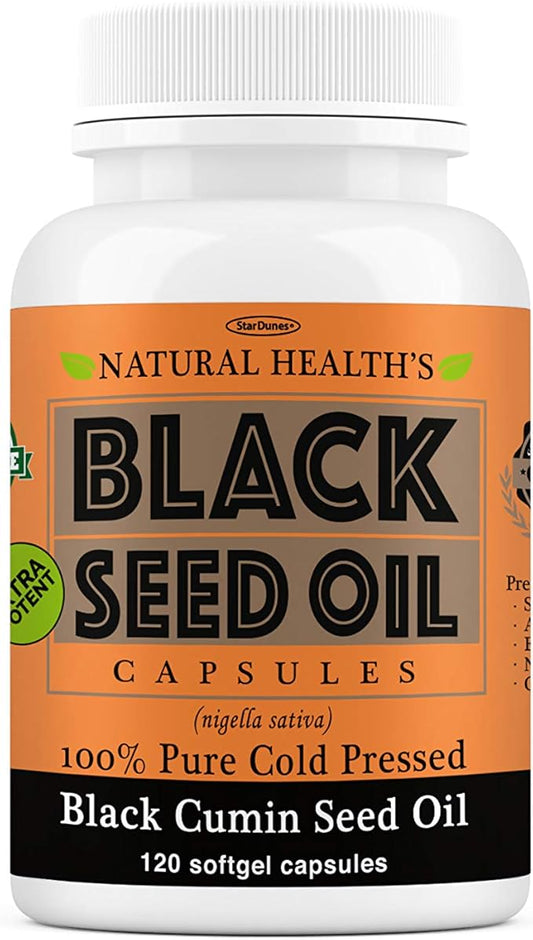 Pure Black Seed Oil Capsules 1000mg per serving - 120 Capsules - Cold Pressed and Non GMO