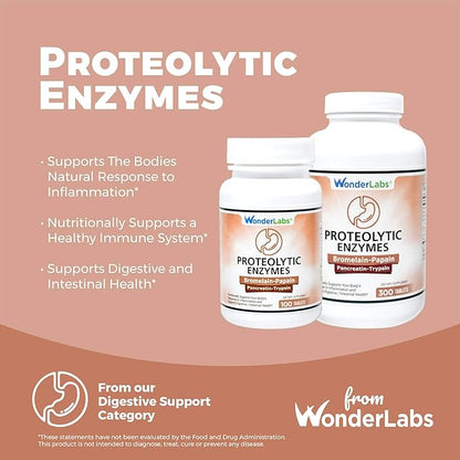 Proteolytic Enzymes | Bromelain Papain Pancreatin Trypsin 550 mg Total with Standardized Amylase, Lipase, and Protease, 300 Tablets