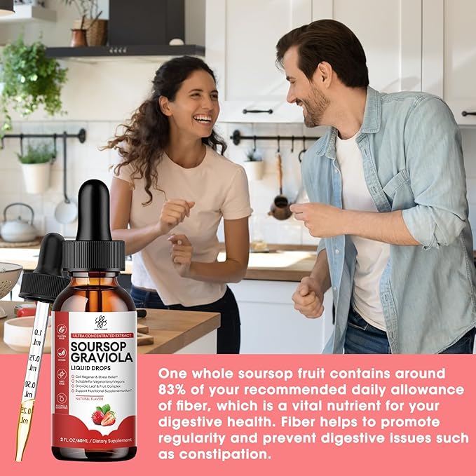 Soursop Graviola Liquid Drop, Soursop Bitters Liquid, Natural Soursop Leaves & Fruit Complex for Overall Wellness, Sugar/Caffeine/Gluten Free, Strawberry Flavor, 2 Fl Oz