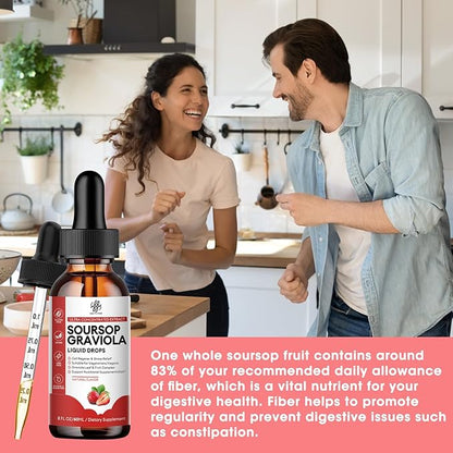 Soursop Graviola Liquid Drop, Soursop Bitters Liquid, Natural Soursop Leaves & Fruit Complex for Overall Wellness, Sugar/Caffeine/Gluten Free, Strawberry Flavor, 2 Fl Oz
