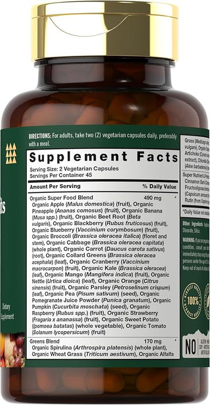 Tahoe Nutritionals Super Fruits and Veggies Capsules | 90 Count | Vegetarian, Non-GMO and Gluten Free Supplement