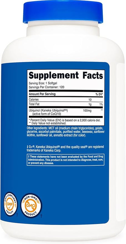 Nutricost Ubiquinol Softgels (120 Softgels | 100 mg Per Serving) - Superior Absorption Antioxidant | Active Form of CoQ10 - Gluten Free, Non-GMO