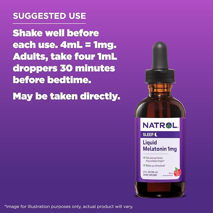 Natrol Liquid Melatonin 1mg, Berry-Flavored Dietary Supplement for Restful Sleep, 2 Fl Oz, 15 Servings